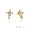 CROSS PAIR OF MICRO PAVED STAINLESS STEEL PIN EARRINGS
